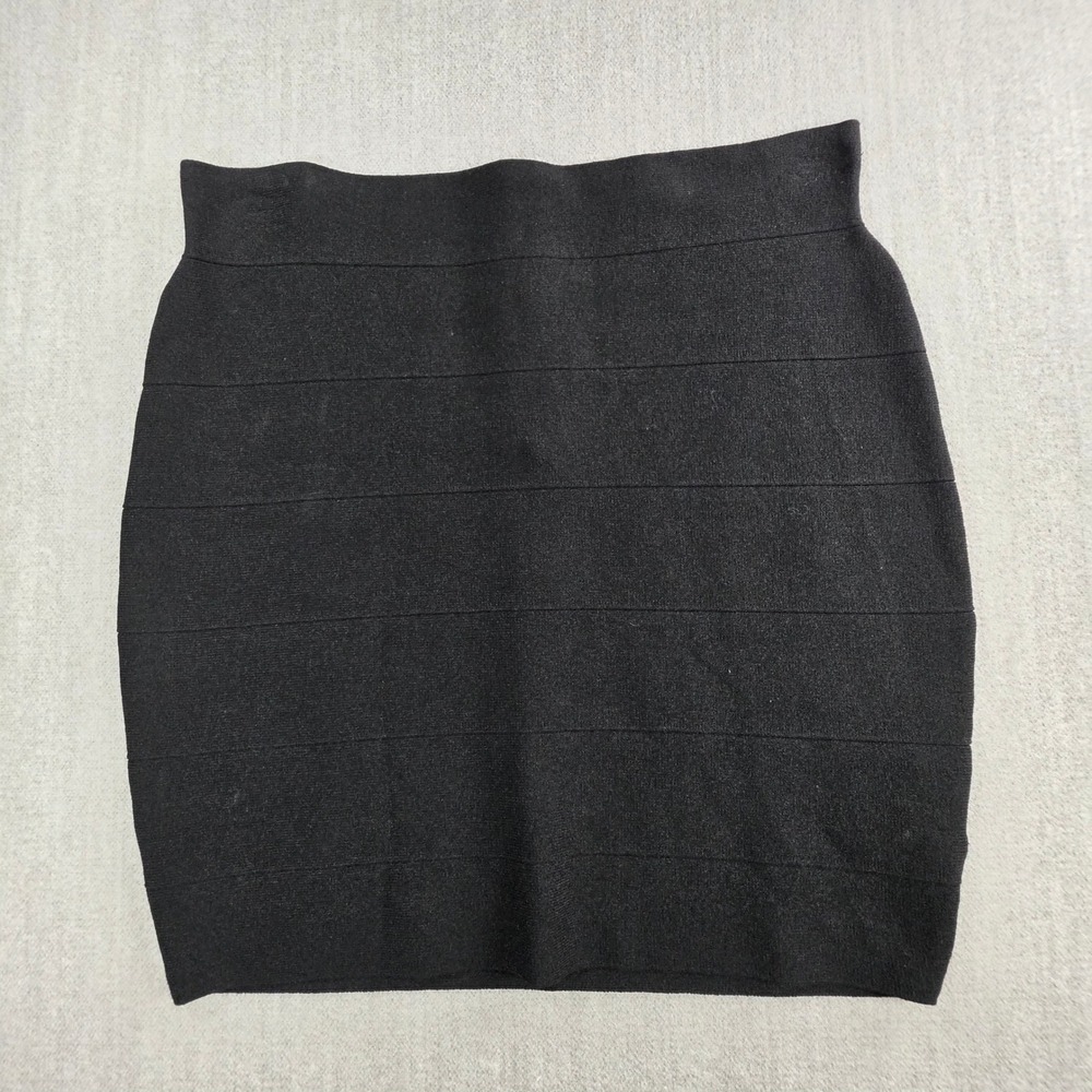 Guess Bandage Mini‎ Skirt Women Large Black Ribbed Zip Bodycon